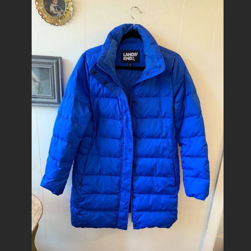 Women's Lands End Mid-Length Cobalt Blue Puffer Coat Size M (10-12)